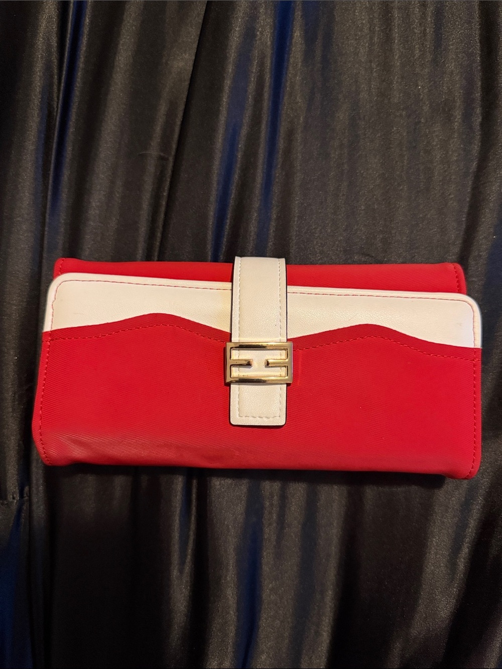 Red and White Women's Clutch Wallet with Gold Accent